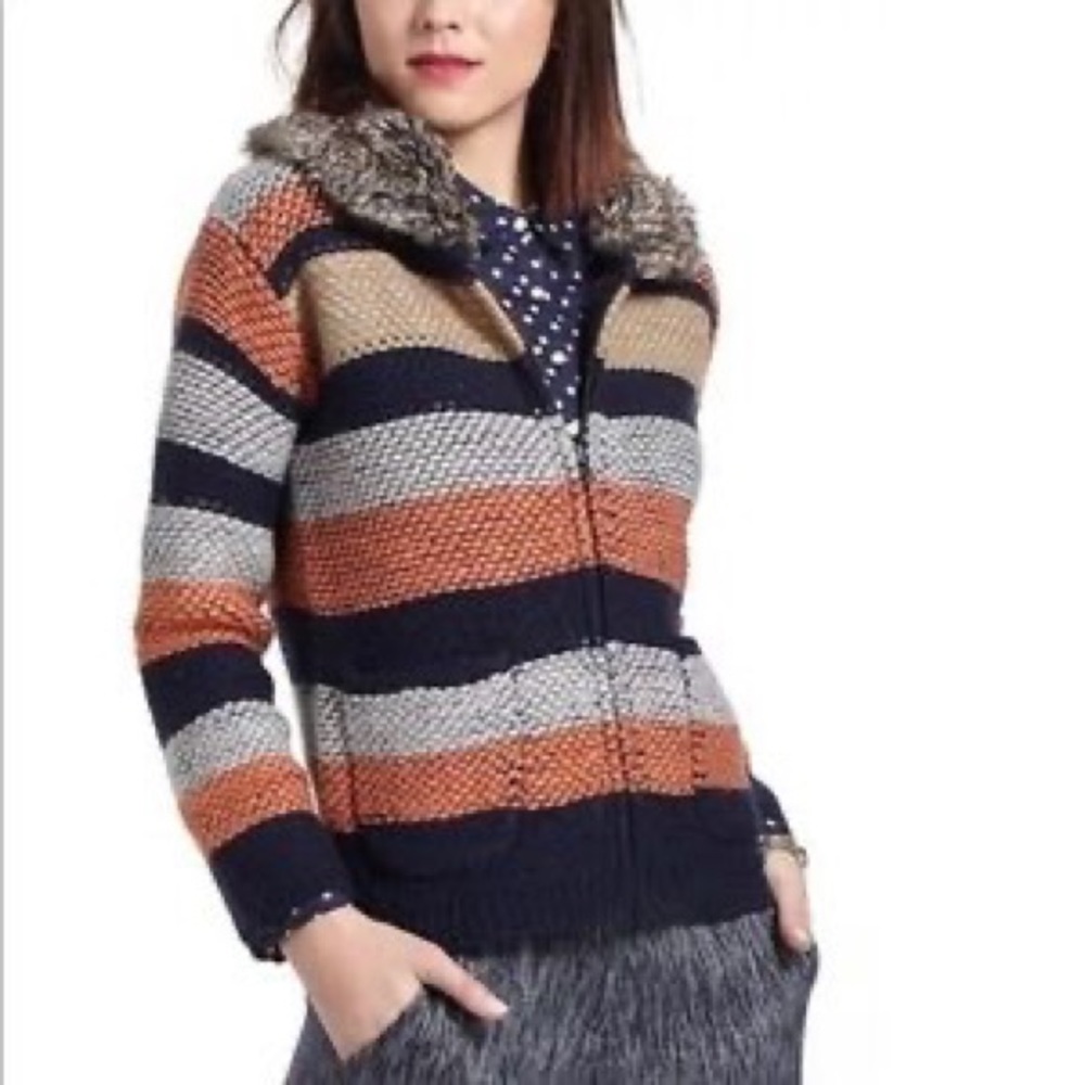 Anthropologie Striped Cardigan - Navy, Orange, Tan
